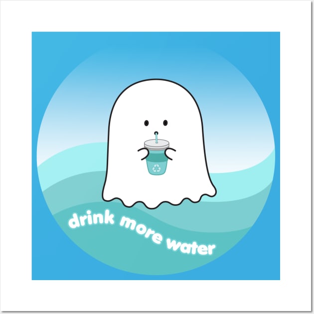 Gordie the Ghost (drink more water) | by queenie's cards Wall Art by queenie's cards